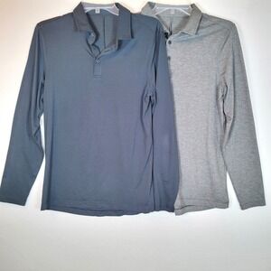 Lululemon Mens Evolution Long Sleeve Polo Shirt Lot Size Small Blue Grey Preppy